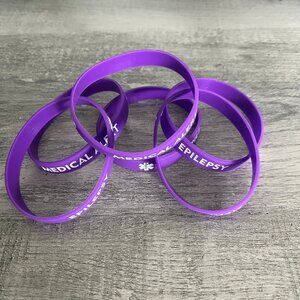 NEW! LOT OF 6 Epilepsy Medical ID Silicone Bracelets Adult Sized
